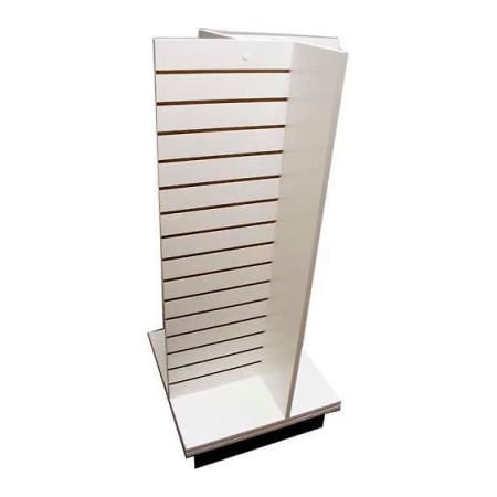 Windmill Slatwall Products Slatwall 4-Way Display Fixture-White with Spinner Base and Casters RTA-DS-4W-White